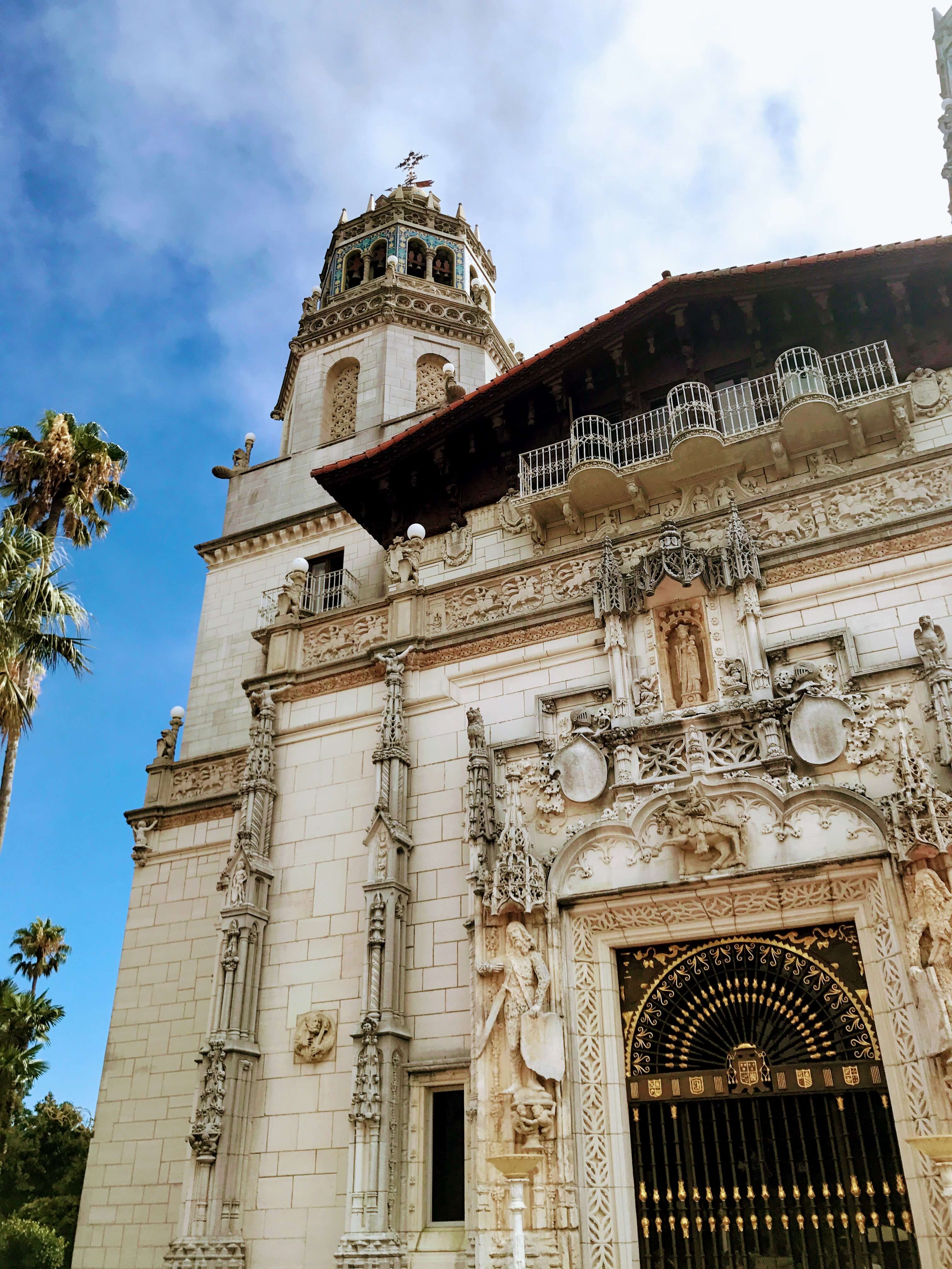 Front Gate and elaborate decor on the exterior of hearst castle