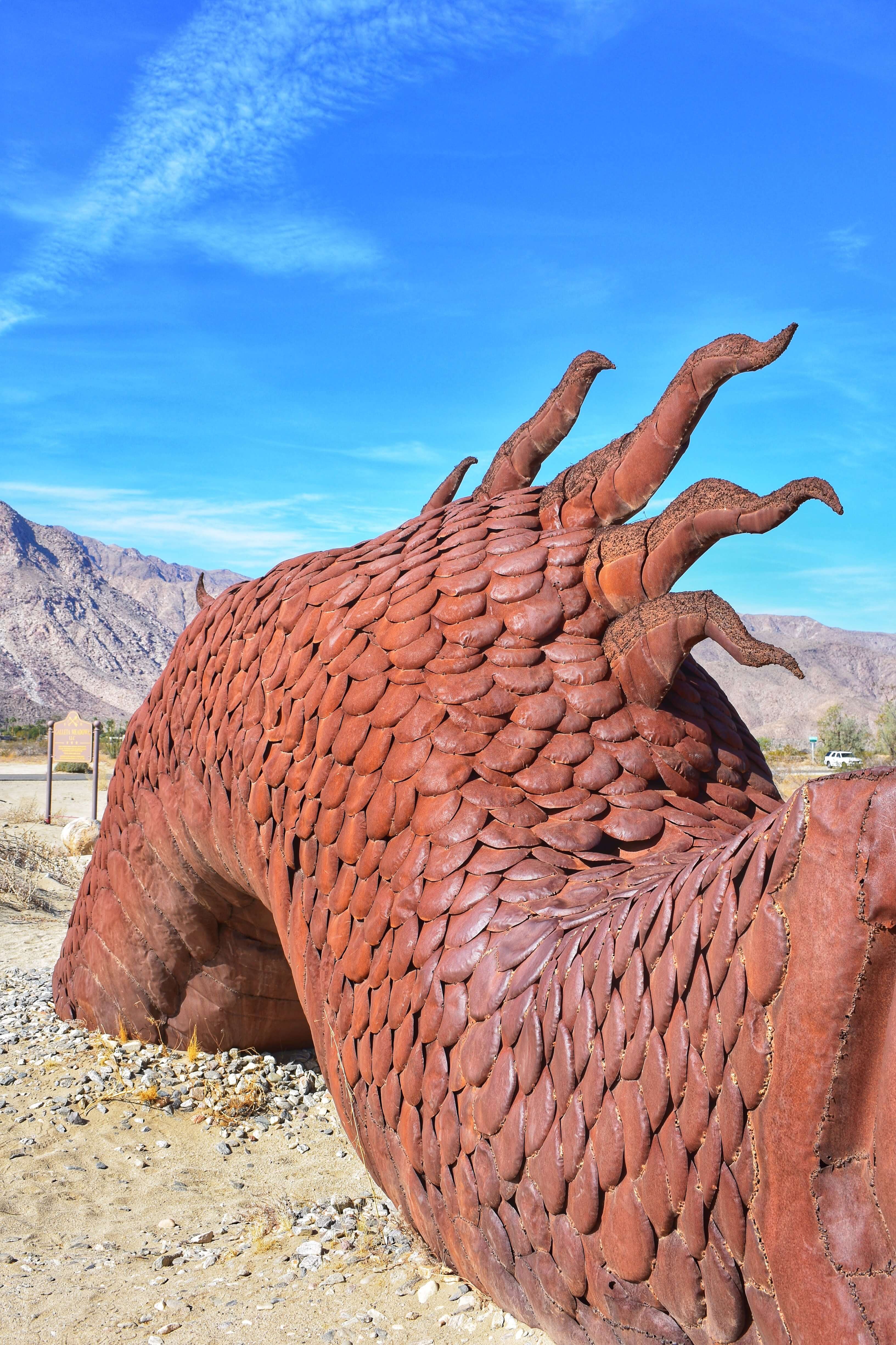 Detailed photos of the scales and spikes across the dragon sculpture 