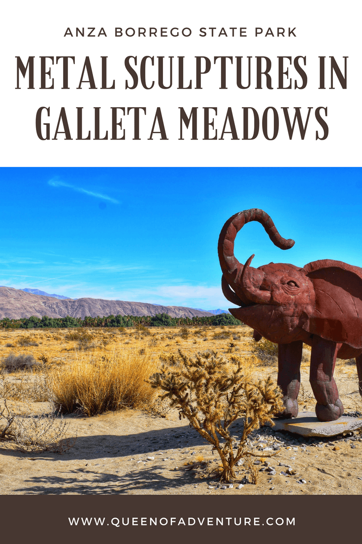 Anza Borrego State Park, Metal Statues in Galletal Meadows with a picture of an elephant sculpture